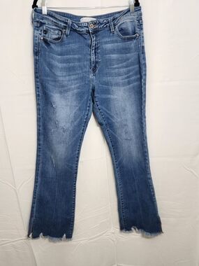 KanCan Medium Blue Flare Jeans with Frayed Hem